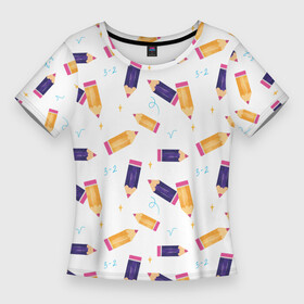 Женская футболка 3D Slim с принтом Карандашики в Санкт-Петербурге,  |  | 1 сентярбря | день знаний | карандаши | первоклассник | цифры | школа