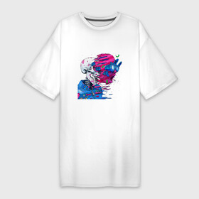 Платье-футболка хлопок с принтом Techno skull в Санкт-Петербурге,  |  | abstraction | blast wave | color | colorful | optical illusions | абстракция | взрывная волна | красочный | оптические иллюзии | техно | цветной | череп