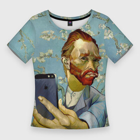 Женская футболка 3D Slim с принтом Ван Гог Селфи  Арт Портрет в Санкт-Петербурге,  |  | van gogh | вангог | мем | художник | цветущие ветки миндаля
