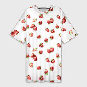 Платье-футболка 3D с принтом Клубничка, паттерн в Санкт-Петербурге,  |  | berries | harvest | pattern | strawberry | summer | vegan | веган | клубника | клубничка | лето | огород | паттерн | правильное питание | россыпь | сад | урожай | ягоды