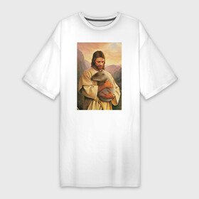 Платье-футболка хлопок с принтом Иисус и капибара в Санкт-Петербурге,  |  | capybara | животные | звери | иисус | капибара | мем