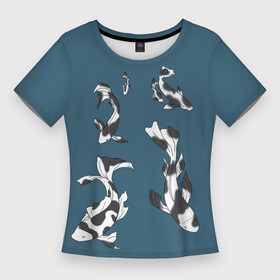 Женская футболка 3D Slim с принтом Рыбки Кои с двух сторон в Санкт-Петербурге,  |  | carp | koi | sakura | инь и янь | карпы | кои | рыба | сакура | японский стиль