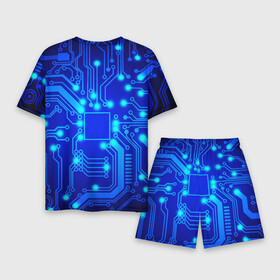 Мужской костюм с шортами 3D с принтом Цветная микросхема в Санкт-Петербурге,  |  | beautiful | blue | chip | color | luminous board | neon | wiring diagram | красивый | неон | светящаяся плата | синий | цветной | чип | электросхема