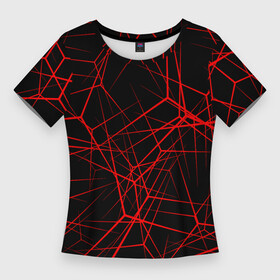 Женская футболка 3D Slim с принтом Intersecting red rays в Санкт-Петербурге,  |  | horizontal | intersection | minimalist | parallel | red | stripe | vertical | вертикальный | горизонтальный | красный | минималистский | параллельный | пересекающийся | пересечение | полоса