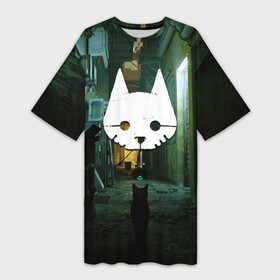Платье-футболка 3D с принтом Бродяга во дворе в Санкт-Петербурге,  |  | cat | game | games | бездомный | бродяга | игра | игры | кот | котёнок | стрей | стрэй
