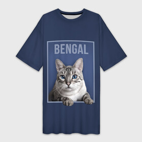 Платье-футболка 3D с принтом Снежный бенгал в Санкт-Петербурге,  |  | bengal cat | бенгал | бенгальская кошка | бенгальский кот | бенгальский котенок | порода бенгал | снежный бенгал