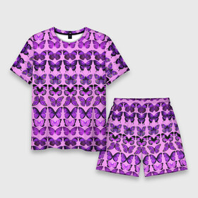 Мужской костюм с шортами 3D с принтом Purple butterflies в Санкт-Петербурге,  |  | background | beautiful | colorful | insect | pattern | wings | бабочки | красивый | красочные | крылья | насекомое | узор | фиолетовый | фон