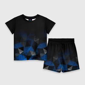 Детский костюм с шортами 3D с принтом Черно синий геометрический в Санкт-Петербурге,  |  | abstract | black | black and blue | blue | geometric | gradient | gray | ombre | polygonal | triangles | абстрактный | геометрический | градиент | омбре | полигональный | серый | синий | треугольники | черно синий | черный | черный и синий