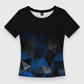 Женская футболка 3D Slim с принтом Черно синий геометрический в Санкт-Петербурге,  |  | abstract | black | black and blue | blue | geometric | gradient | gray | ombre | polygonal | triangles | абстрактный | геометрический | градиент | омбре | полигональный | серый | синий | треугольники | черно синий | черный | черный и синий