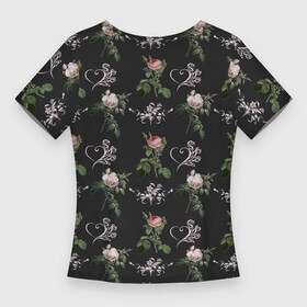 Женская футболка 3D Slim с принтом Дизайн из роз в Санкт-Петербурге,  |  | roses | roses on black background | белая роза | букет роз | дизайн из роз | красная роза | розы | розы на черном фоне