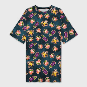 Платье-футболка 3D с принтом Баклажаны персики бананы паттерн в Санкт-Петербурге,  |  | баклажан | баклажаны | банан | бананы | веганство | еда | овощи | паттерн | персик | персики | фрукты