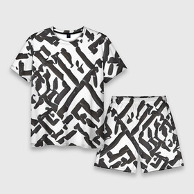 Мужской костюм с шортами 3D с принтом Маскировочные узоры в Санкт-Петербурге,  |  | black | disguise | gray | lines | pattern | stripes | white | белый | маскировка | полосы | серый | узоры | чернобелый | черный