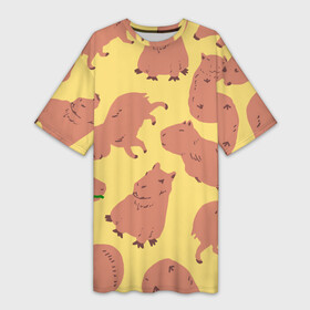 Платье-футболка 3D с принтом Паттенрн из капибар в Санкт-Петербурге,  |  | capybara | kapibara | животное | капибара