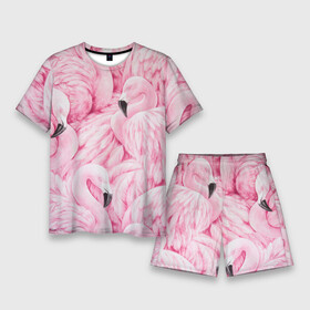 Мужской костюм с шортами 3D с принтом Pink Flamingos в Санкт-Петербурге,  |  | flamingos | паттерн | птицы | розовый фламинго | фламинго
