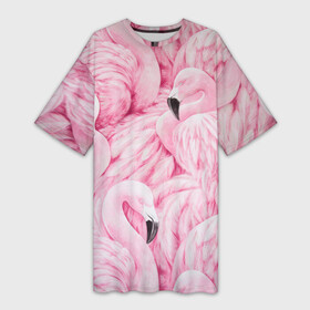 Платье-футболка 3D с принтом Pink Flamingos в Санкт-Петербурге,  |  | flamingos | паттерн | птицы | розовый фламинго | фламинго