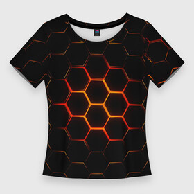 Женская футболка 3D Slim с принтом Раскалённые соты  текстура в Санкт-Петербурге,  |  | cell | hexagon | honeycomb | гексагон | паттерн | сота | соты | текстура | шестигранные | ячейки