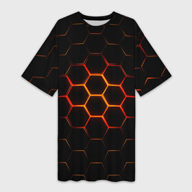 Платье-футболка 3D с принтом Раскалённые соты  текстура в Санкт-Петербурге,  |  | cell | hexagon | honeycomb | гексагон | паттерн | сота | соты | текстура | шестигранные | ячейки