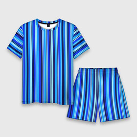 Мужской костюм с шортами 3D с принтом Сине голубые полосы в Санкт-Петербурге,  |  | blue | dark blue | pattern | striped | stripes | полосатый | полосы | узор