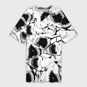 Платье-футболка 3D с принтом Пасти акул  паттерн в Санкт-Петербурге,  |  | fin | jaw | pattern | shark | teeth | акула | зубы | пасть | паттерн | плавник