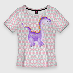 Женская футболка 3D Slim с принтом Фиолетовый маленький динозаврик в Санкт-Петербурге,  |  | Тематика изображения на принте: dino | dinosaur | дино | динозаврик | фиолетовый динозавр