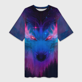Платье-футболка 3D с принтом Mystical wolf в Санкт-Петербурге,  |  | волк | звери | лес | мистический волк | природа