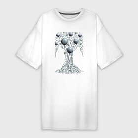 Платье-футболка хлопок с принтом Абстрактное дерево со сферами в Санкт-Петербурге,  |  | абстракция | дерево | корни | крона | линии | сферы | шары
