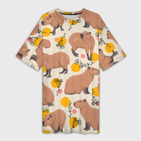 Платье-футболка 3D с принтом Милая капибару паттерн в Санкт-Петербурге,  |  | Тематика изображения на принте: capybara | patern | pattern | водосвинка | грызун | грызуны | капибара | капибары | патерн | паттерн