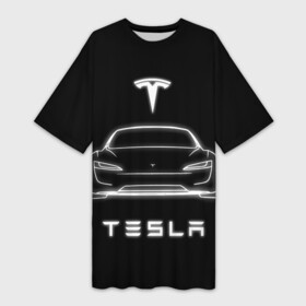 Платье-футболка 3D с принтом Tesla white light в Санкт-Петербурге,  |  | tesla | авто | тесла | электрокар | электромобиль