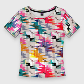 Женская футболка 3D Slim с принтом Многоцветный абстрактный геометрический в Санкт-Петербурге,  |  | abstract | abstract pattern | beige | blue | bright | geometric | lilac | multicolor | neon | rainbow | red | yellow | youth | абстрактный | абстрактный узор | бежевый | геометрический | желтый | красный | многоцветный | молодежный | неоновый | радуга
