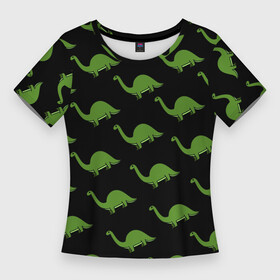 Женская футболка 3D Slim с принтом Динозавр диплодок в Санкт-Петербурге,  |  | diplodocus | динозавры | диплодок | паттерн