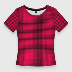 Женская футболка 3D Slim с принтом Черно красная мелкая клетка в Санкт-Петербурге,  |  | в клетку | клетка | клетчатый | клетчатый узор | красная клетка | черно красный | шотландка