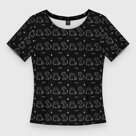 Женская футболка 3D Slim с принтом Сидящие Коты и Кошки в Санкт-Петербурге,  |  | animals | beast | cat | cute | животные | звери | кот | котейка | котёнок | котик | котики | коты | котэ | кошка | кошки | милый | сидящие | узор | чёрный