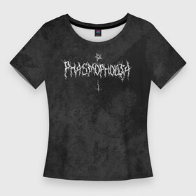 Женская футболка 3D Slim с принтом Phasmophobia пентаграмма и крест на сером фоне в Санкт-Петербурге,  |  | phasmophobia | демоны | дух | испуг | крест | пентаграмма | привидение | призрак | серый | страшилка | ужастик | фазмофобия | хоррор