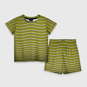 Детский костюм с шортами 3D с принтом Золотые оливковые полосы волны в Санкт-Петербурге,  |  | блестящий | волны | желтый | золотой | оливковый | полосы | симметрия