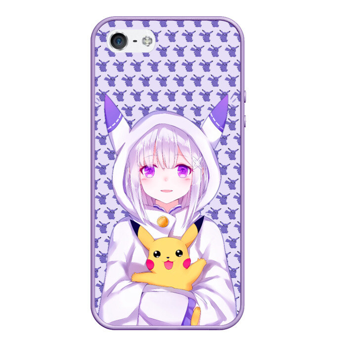 Чехол для iPhone 5/5S матовый Эмилия и Пикачу фото