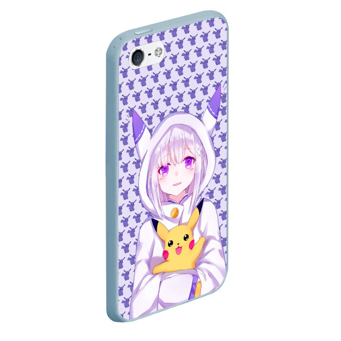 Чехол для iPhone 5/5S матовый Эмилия и Пикачу фото