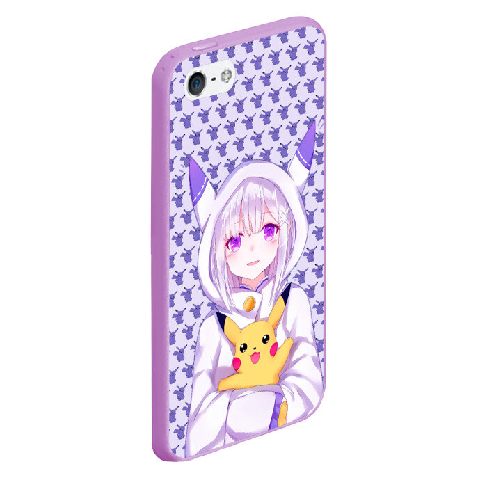 Чехол для iPhone 5/5S матовый Эмилия и Пикачу фото