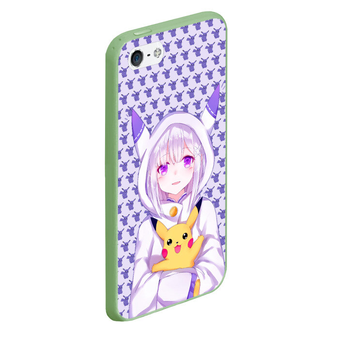 Чехол для iPhone 5/5S матовый Эмилия и Пикачу фото