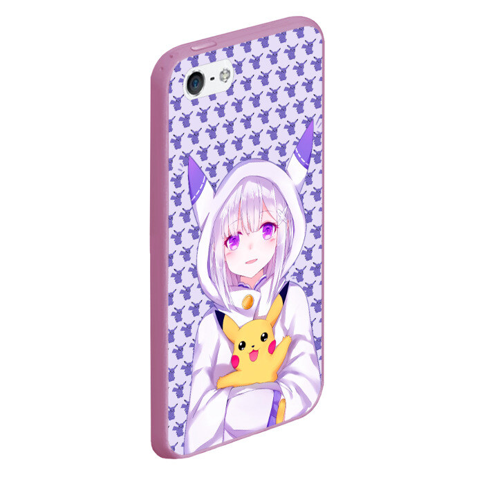 Чехол для iPhone 5/5S матовый Эмилия и Пикачу фото