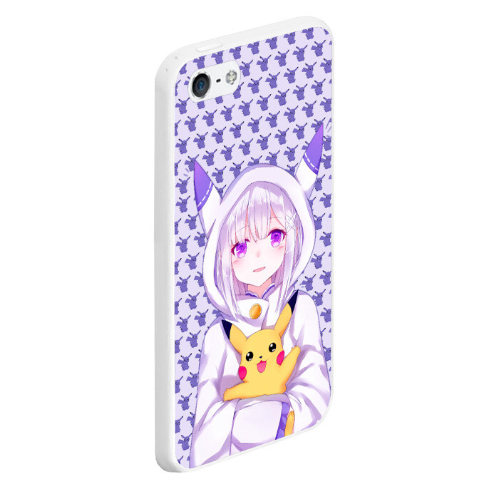 Чехол для iPhone 5/5S матовый Эмилия и Пикачу фото